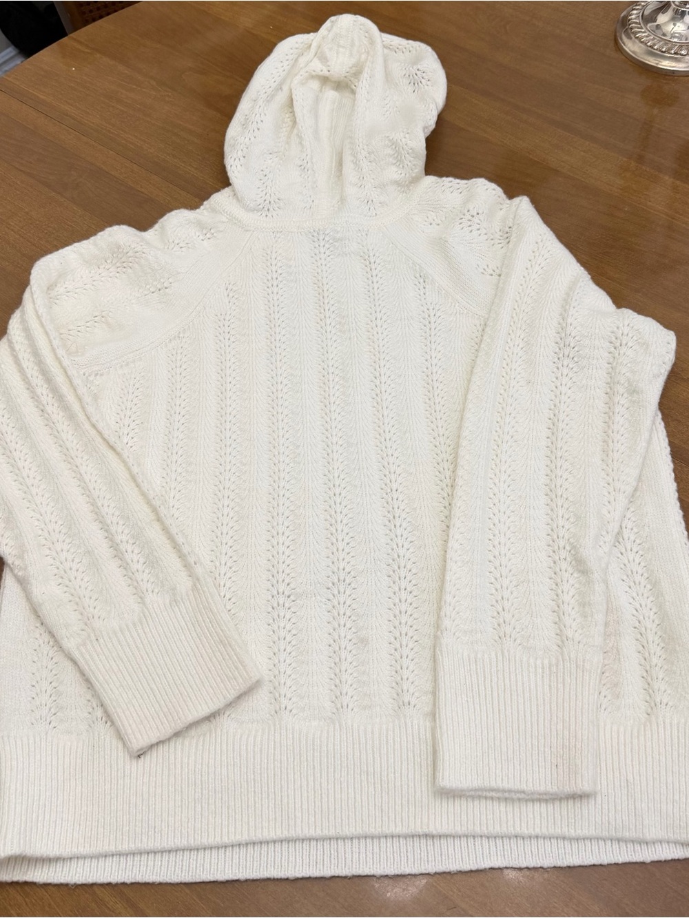 Design History Brand - Women's Cream Hooded Cable-Knit Cozy Sweater (Size L)